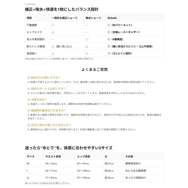Bichelit ビューティケアサポート&ショーツ 2枚【ベージュ/Lサイズ】