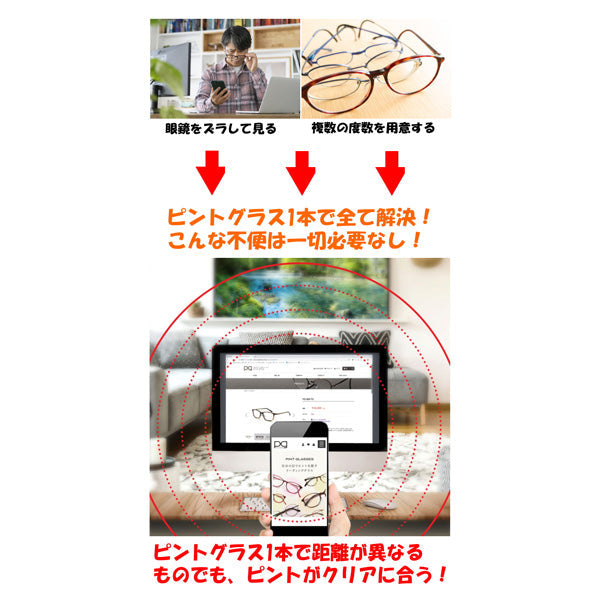 視力補正用メガネ「ピントグラス」 PG-709-BK/T【管理医療機器】(ブラック)