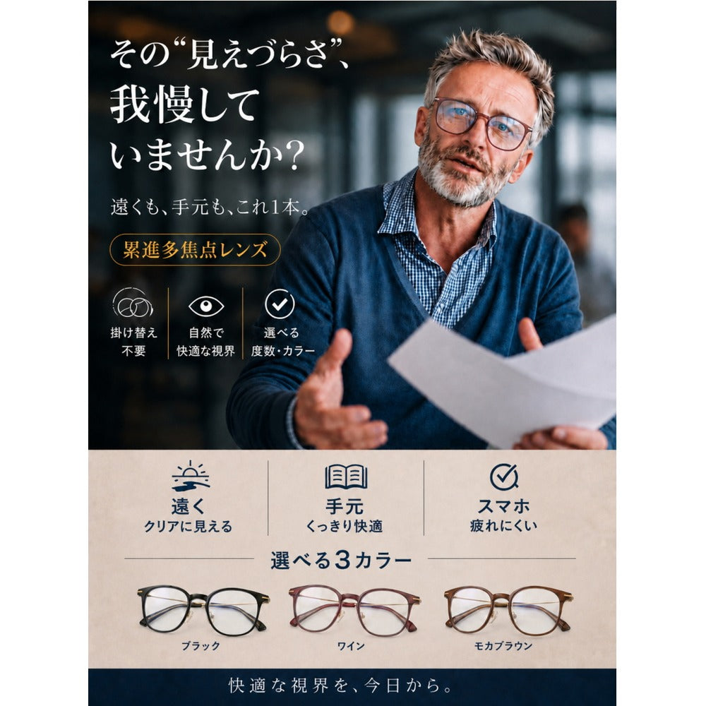 累進多焦点シニアグラス ビューフリーグラス 【ワイン／中度 ＋0.00～＋2.50】