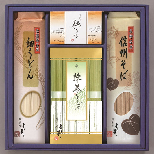 信州そば・細うどんセット (抹茶そば 80g×4・信州そば 120g×1・細うどん 120g×1・めんつゆ)