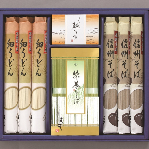 信州そば・細うどんセット (抹茶そば 80g×4・信州そば 120g×3・細うどん 120g×3・めんつゆ)