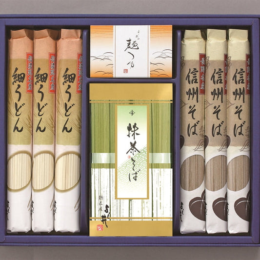 信州そば・細うどんセット (抹茶そば 80g×4・信州そば 120g×3・細うどん 120g×3・めんつゆ)