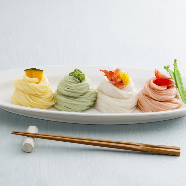 奈良 「池利」 夏野菜を使った三輪素麺(白・オクラ・トマト・カボチャ各50g×各6)