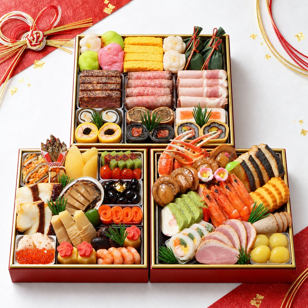 【冷蔵】「わらびの里」 料亭おせち三段重【46品】