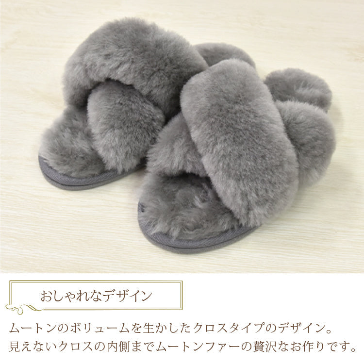 オールシーズン快適 ムートンサンダルスリッパ 【色】ネイビー【サイズ】Sサイズ