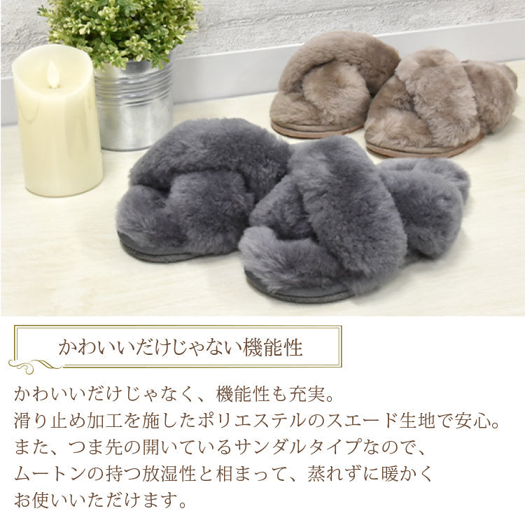 オールシーズン快適 ムートンサンダルスリッパ 【色】ネイビー【サイズ】Sサイズ