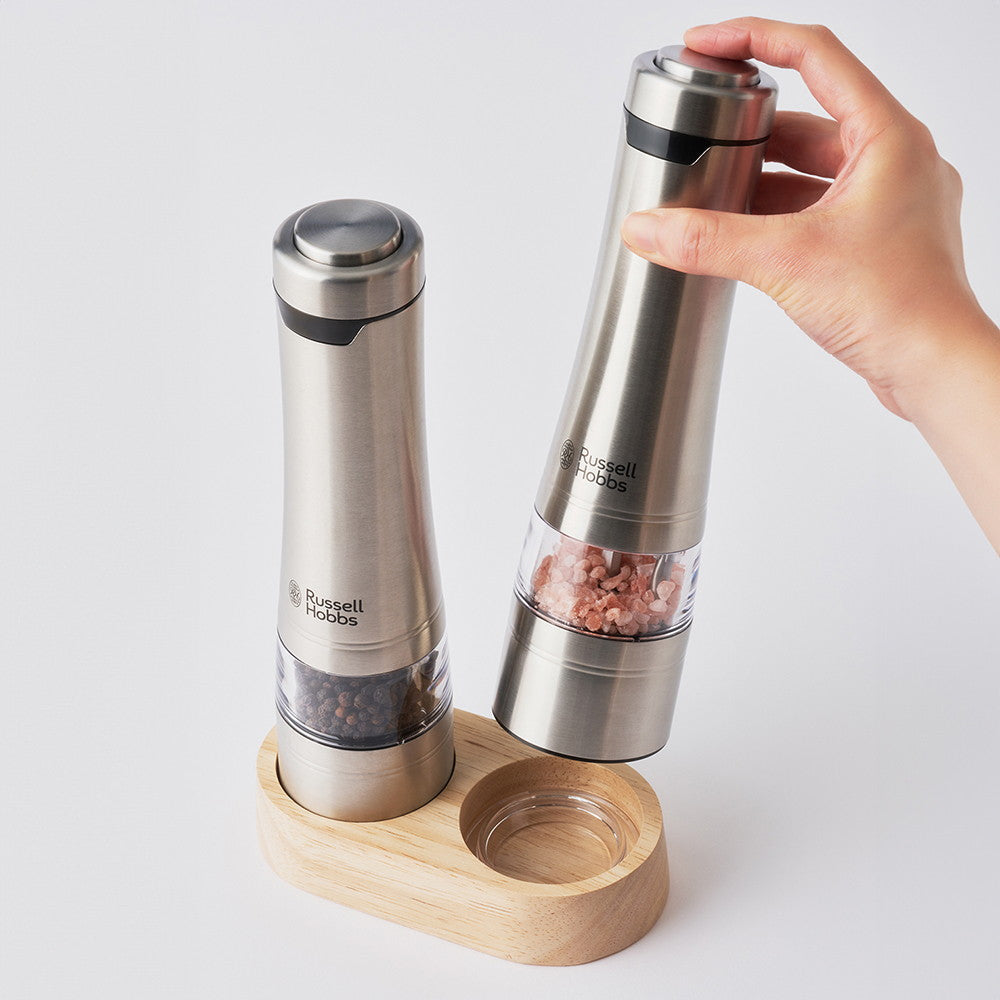 【ギフトカード】Russell Hobbs(ラッセルホブス) 電動ミル ソルト&ペッパー ウッドスタンド セット