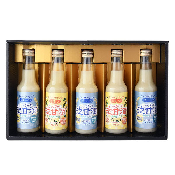 ノンアルコール シュワっと泡甘酒プレーン＆レモンセット【5本セット】