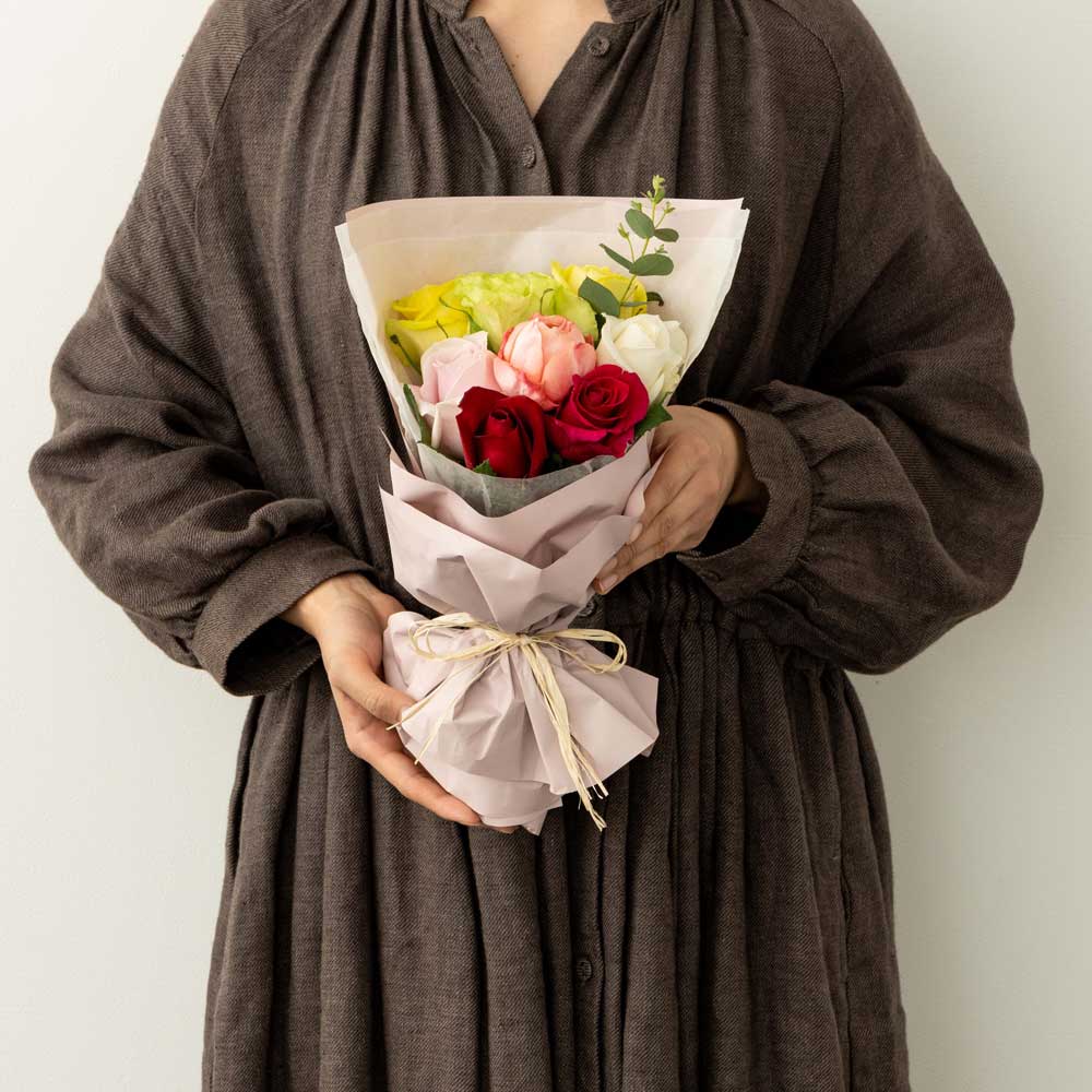 【ギフトカード】ホシファーム フリルブーケ(カラフル8本)&銀座千疋屋 銀座チョコパウンドケーキ