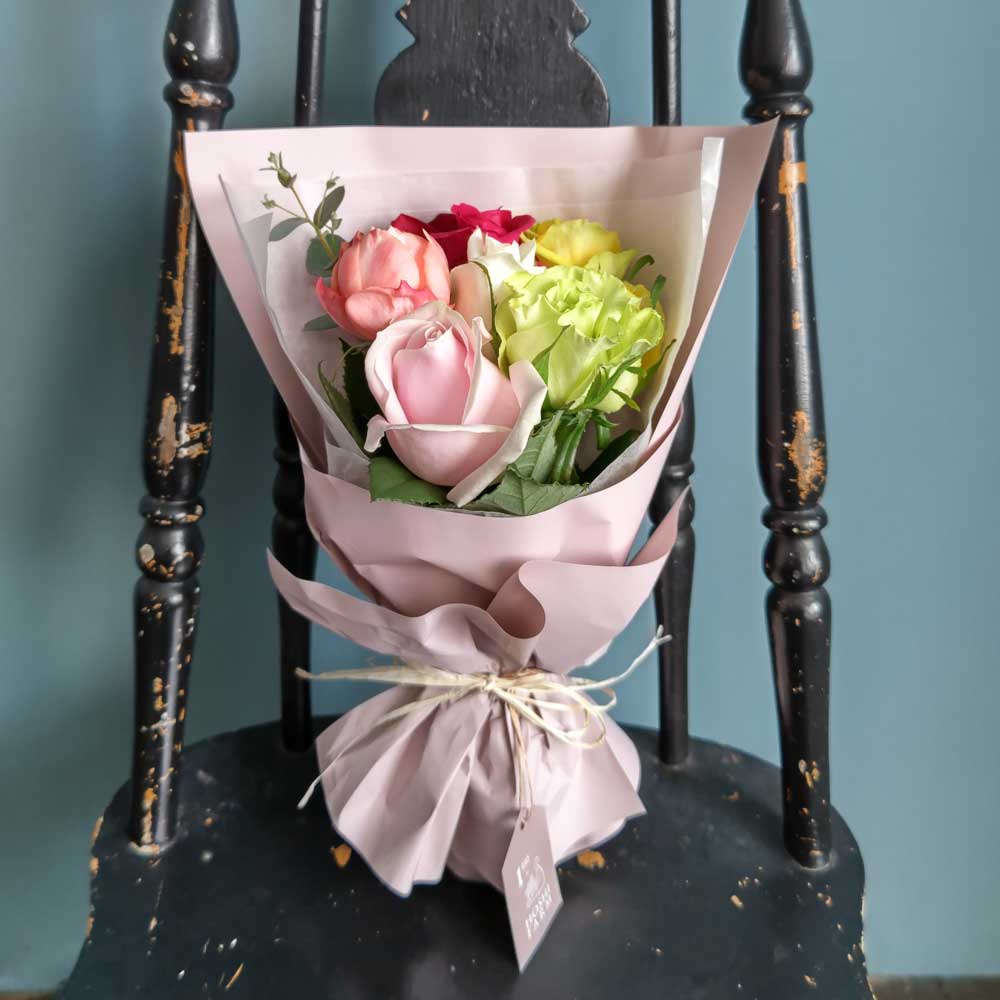 【ギフトカード】ホシファーム フリルブーケ(カラフル8本)&銀座千疋屋 銀座チョコパウンドケーキ